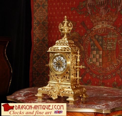 Japy Freres Gothic Brass Table Clock, French - Circa 1870